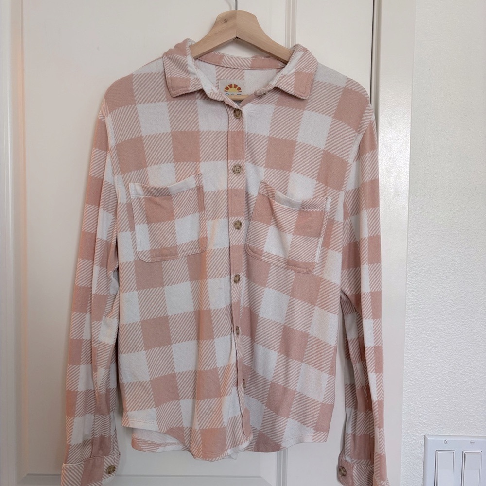 C&C California Peach and Cream Plaid Shirt
